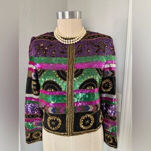 100% Silk Heavily Beaded Sequin Leslie Faye Bolero Small